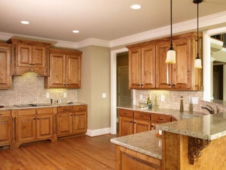 kitchen wall paint color idea with oak cabinet